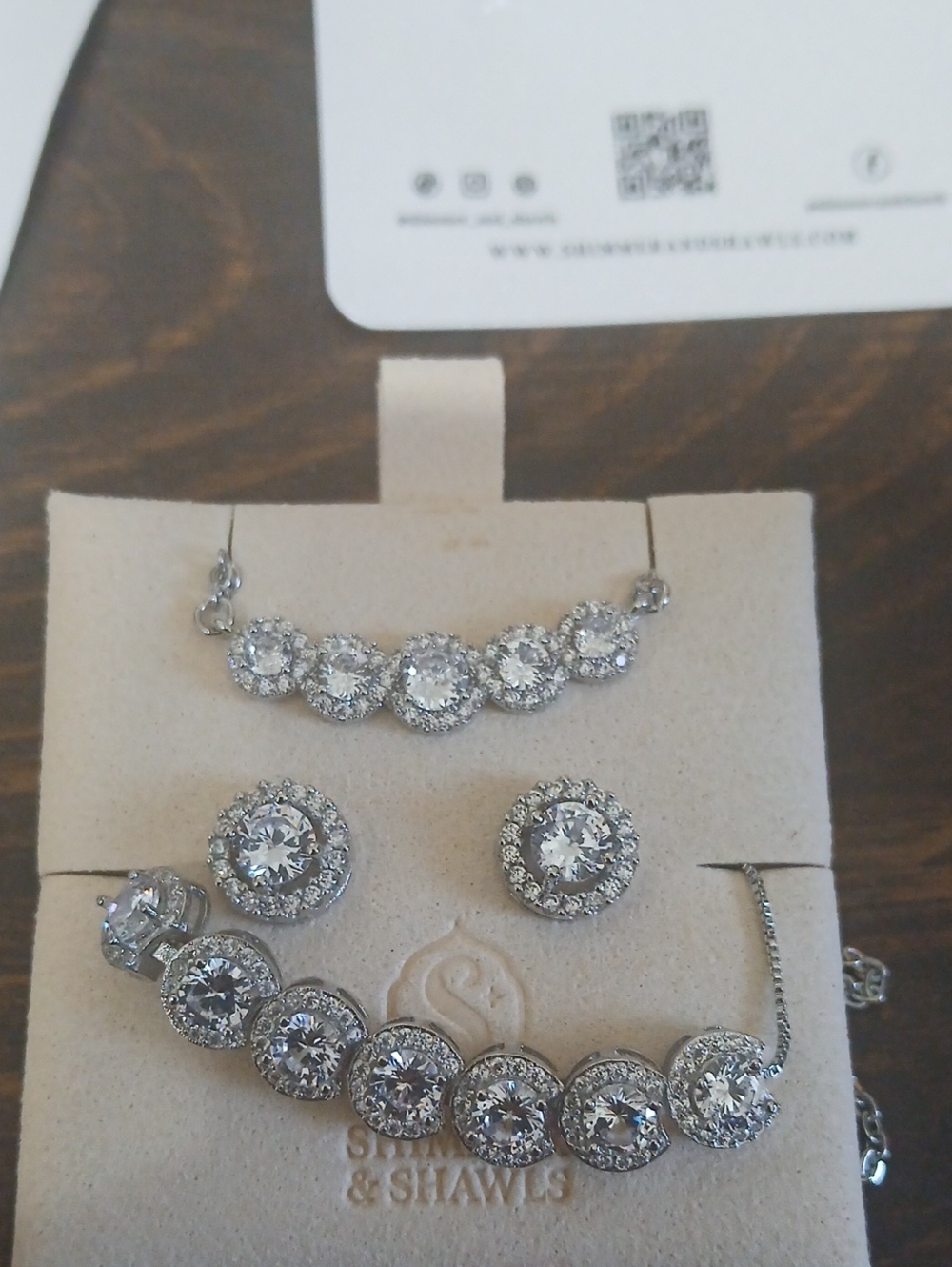 Clear Crystal Halo Necklace and Earrings Set - Silver-Tone